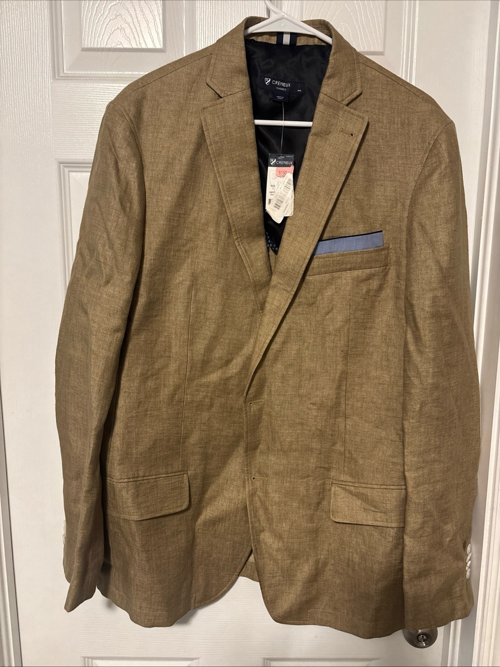Daniel Cremieux Tan Linen-Blend Sport Coat with Blue Pocket Trim